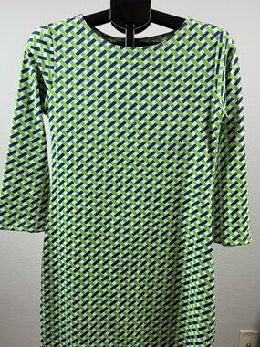 Melly M Green & Navy Geometric Long-Sleeve Shift Dress